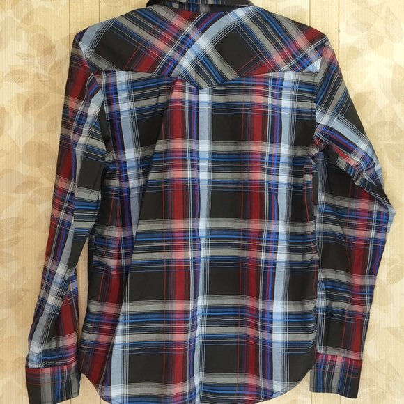 Cowboy Legend Window Black Red Plaid Pearl Snap Button Western Boys Shirt XL - Picture 5 of 8
